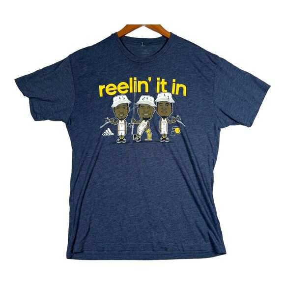 Adidas Indiana Pacers Reelin’ It In NBA Basketball Blue Shirt $32 Men's sz L - Picture 1 of 4